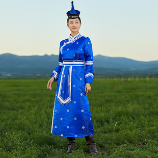 蒙美人蒙古袍女款蒙古元素女装传统蒙古族服装旗袍民族风表演长款