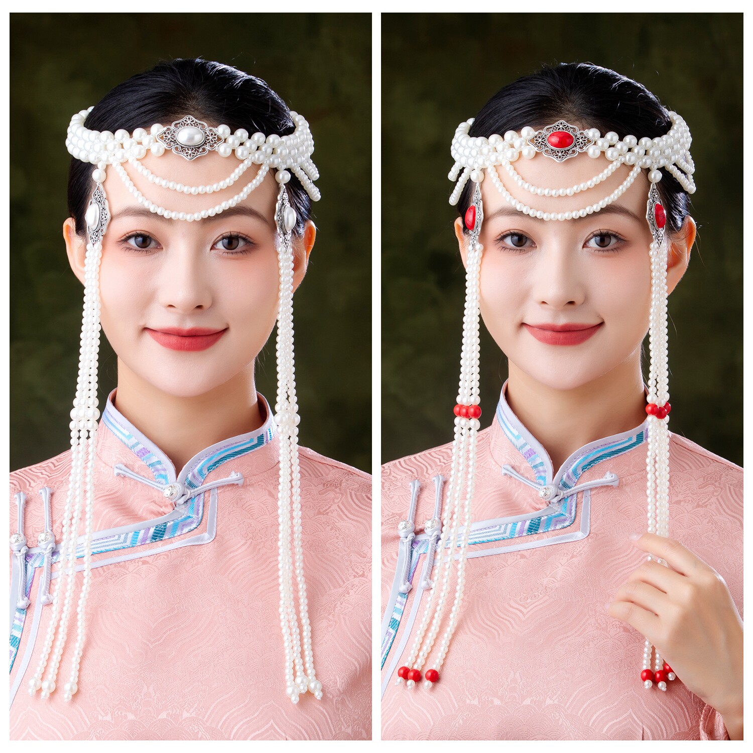 手工串珠蒙古族头饰长流苏舞蹈演出发饰女士旅拍民族蒙古服装配饰