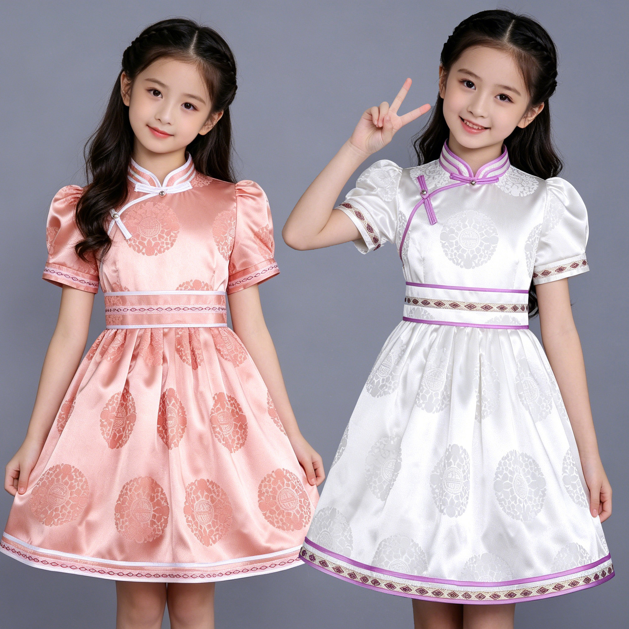 民族风童装女孩夏季短袖蒙古袍公主裙幼儿园演出服蒙古裙连衣裙