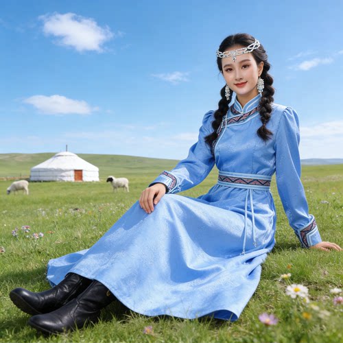 蒙古袍女草原旅拍写真礼服连衣裙