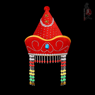 蒙古族帽子儿童款女孩女童蒙古帽尖顶帽民族风舞蹈帽