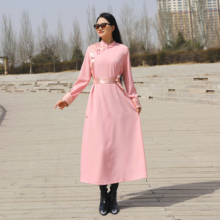 蒙美人春夏女士蒙古袍长款蒙古裙蒙古族服装少数民族服饰连衣裙