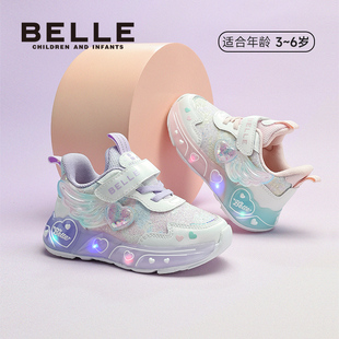 百丽童鞋女童发光运动鞋魔术贴亮灯卡通爱心儿童鞋子幼儿园鞋女孩