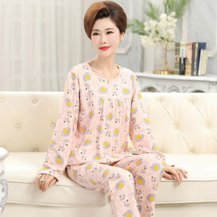 纯棉女款 长裤 中老年妈妈家居服套头印花起居服 长袖 睡衣女秋冬新品