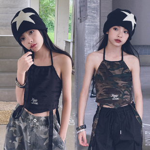 冷大娘 中大童欧美风挂脖吊带嘻哈潮酷运动街舞背心ins露背亲子款