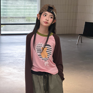 冷大娘 女中大童甜酷少女长袖印花防晒空调T恤百搭小个子上衣亲子