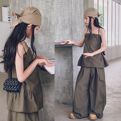 纯棉夏季套装系带吊带背心宽松