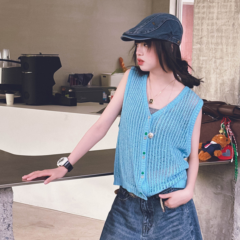 冷大娘薄款针织透气马甲亲子款