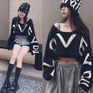 冷大娘  中大童宽松休闲短款套头毛衣毛线针织衫披肩罩衫毛衫上衣