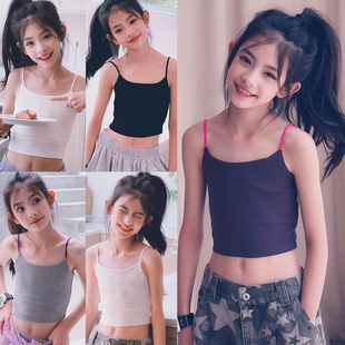 冷大娘女童撞色吊带背心高腰修身内搭打底上衣外穿防走光内衣亲子