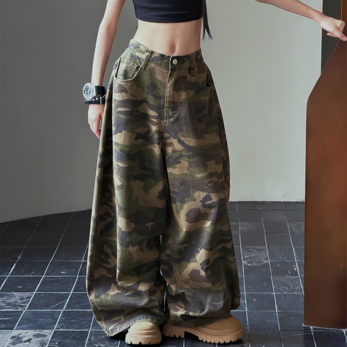 冷大娘 中大童迷彩hiphop街舞美式街头休闲爵士工装阔腿长裤亲子