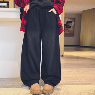 冷大娘 秋冬男女中大童纯棉加绒牛仔裤宽松校服长裤子潮裤亲子款