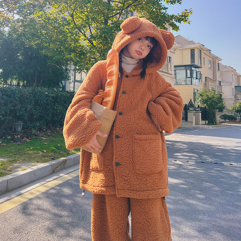 冷大娘定制 秋冬男女童宝宝加绒保暖套装珊瑚绒睡衣居家服亲子款