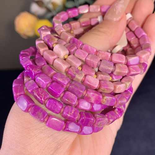 潮生石樱花粉酱红春彩魔方手串