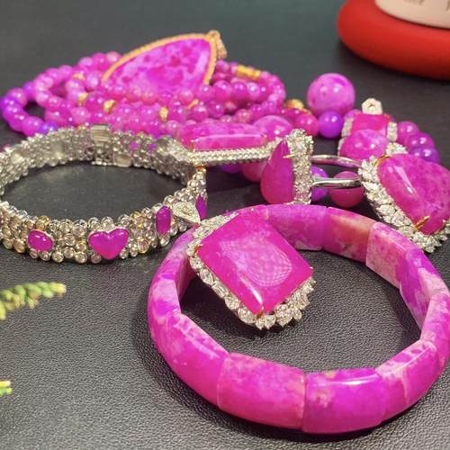 荧光桃红吊坠戒指南非老矿料桃红