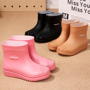 多色系日韩短筒女雨靴雨季通勤防滑雨鞋厨房黑色防水防污水鞋女鞋