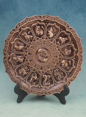 黄铜复古十二生肖供盘祈福摆件