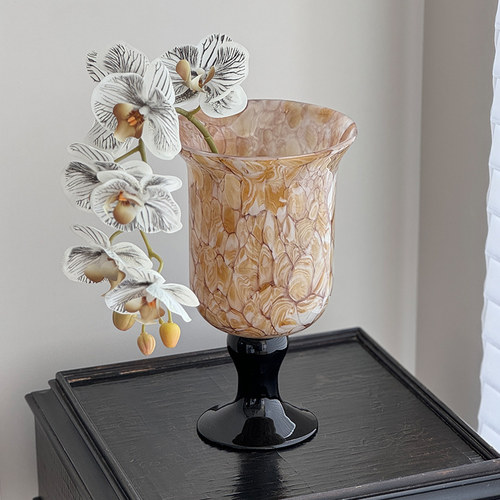 赫本家法式玻璃高脚花瓶摆件花器