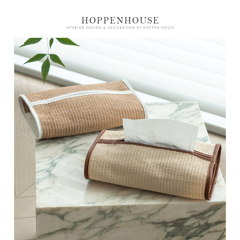 北欧风皮质草编抽纸盒