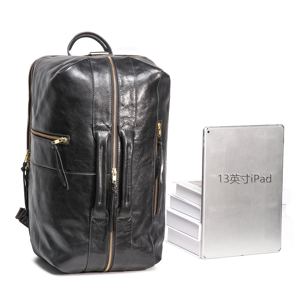 跨境感男出差旅行双肩背包植鞣皮手提旅行袋多功能牛皮电脑包