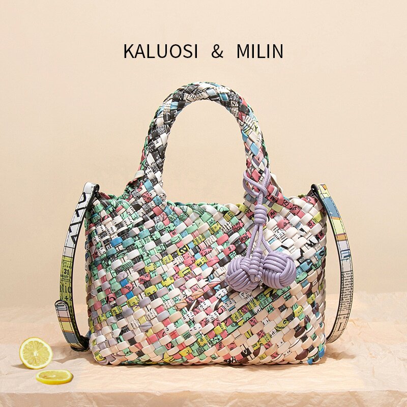 原创小众设计感编织包彩色海报手拎包挂饰菜篮子托特包斜挎包