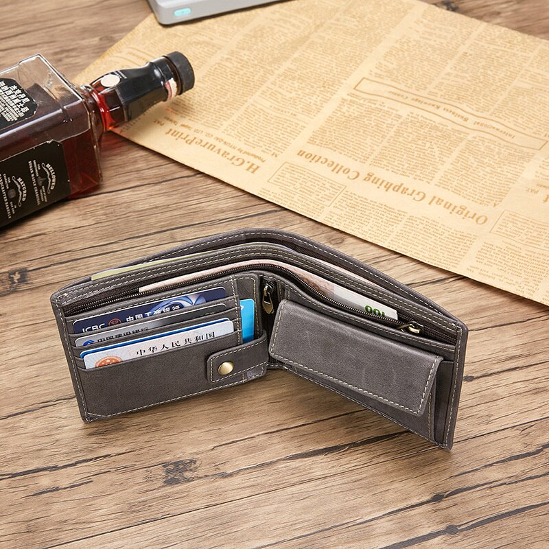 薄款横款多卡位多男士真皮钱包头层牛皮短款功能多驾驶证卡钱夹包