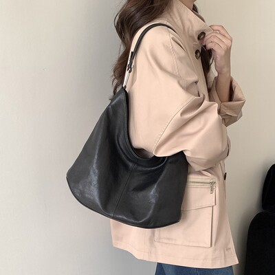 通勤出差极简风单肩托特包2025新款休闲通勤羊皮植鞣皮女包斜挎包