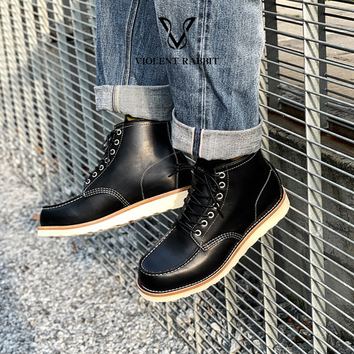 VR兔爷高帮875工装靴油珠皮高支线手工固特异足弓内侧支撑猎装靴