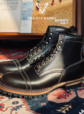 VR兔爷Springbok斩棘橄榄棕跳羚皮双线固特异高帮男鞋伞兵工装靴