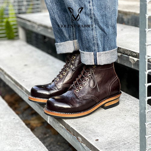 植鞣马臀皮中帮男鞋手缝固特异