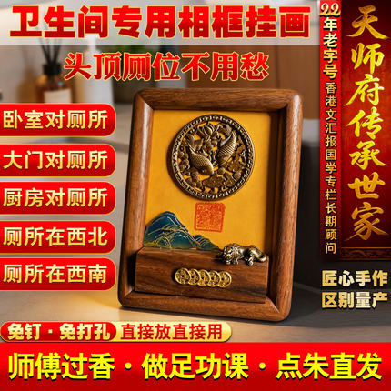 荷花鲤鱼图铜避水兽免钉厕所相邻莲花净秽厕所卫生间装饰挂画相框