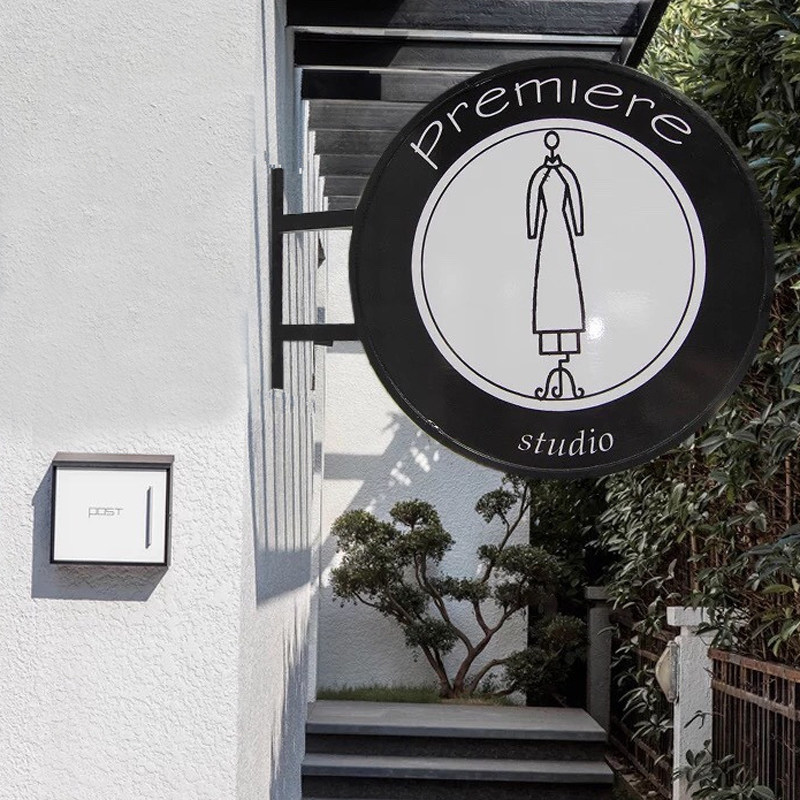 欧式铁艺发光灯箱店铺侧挂招牌LED广告牌双面亚克力圆形发光牌匾