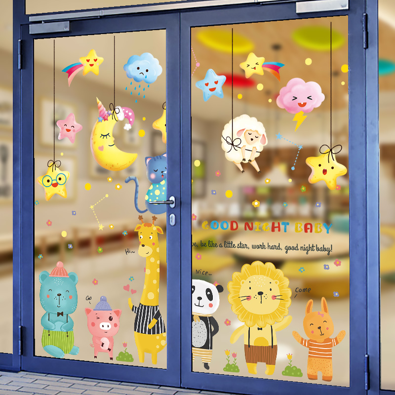 卡通动物幼儿园教室窗户橱窗贴纸儿童房间卧室玻璃墙贴画吊饰装饰图片
