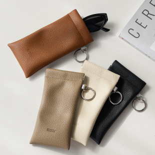 米立风物皮革眼镜收纳袋便携太阳镜保护套墨镜挂包自动闭合弹片包