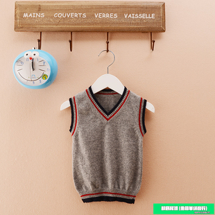 胡氏纯羊绒保暖贴身童装儿童宝宝针织衫男女孩V领打底背心毛衣