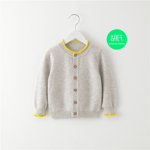 纯羊绒保暖大小童装儿童宝宝针织衫男女孩小圆领卷边开衫外套毛衣