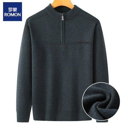 罗蒙宽松拉链半高领毛衣