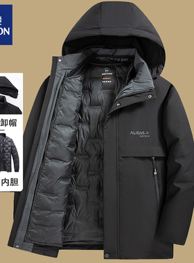 罗蒙爸爸冬装棉衣外套中年男士加厚保暖帽子内胆可拆卸中老年棉服