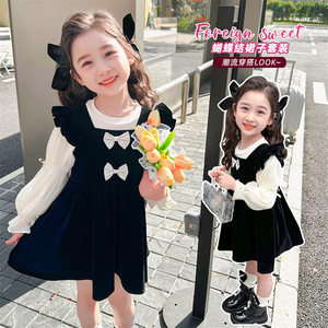 女童春季韩版时尚丝绒连衣裙套装
