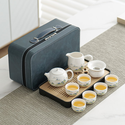 旅行功夫茶具套装羊脂玉白瓷家用户外便携式装备泡茶带盘收纳定制