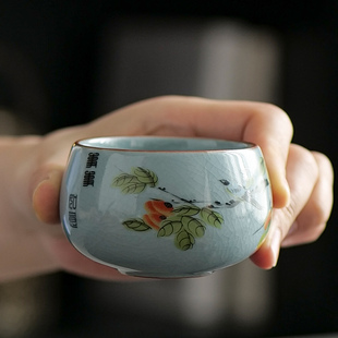 高档礼盒汝窑圆融杯家用个人单杯家用主人杯大容量茶杯喜柿杯定制