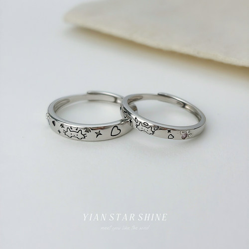 恶魔天使纯银情侣对戒可刻字