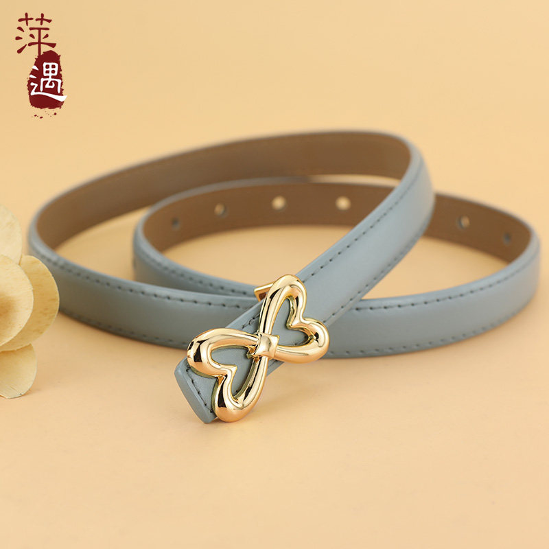 腰带女真皮牛皮蓝色设计感小众细窄皮带夏季时尚装饰配裙新款裤带