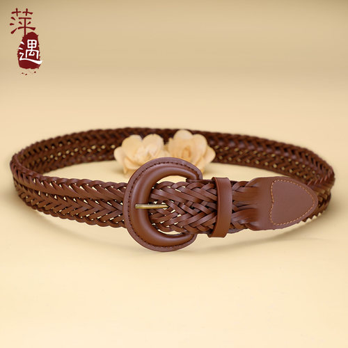 编织免打孔!真皮宽腰带休闲百搭