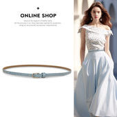 带 牛仔裤 细腰带女真皮牛皮蓝色简约百搭小皮带装 饰配裙子休闲新款