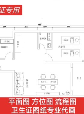 专业代画卫生许可证平面图方位图地理位置图流程图卫生设施布局图