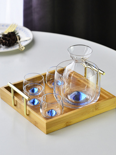 冰蓝山水晶玻璃白酒杯套装日式清酒壶分酒器具家用一两烈酒一口杯