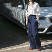 型洒脱长裤 原创双面穿先染棉质量松紧好裤 抒情蓝调 画子行山水