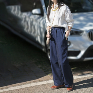 画子行山水《抒情蓝调》原创双面穿先染棉质量松紧好裤型洒脱长裤