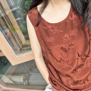 香媚 画子行山水 人丝棉古提花缎面百搭背心清凉女人味特惠